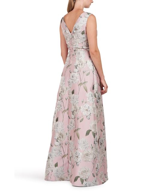 Kay Unger Multicolor Liliana Metallic Floral Sleeveless Gown