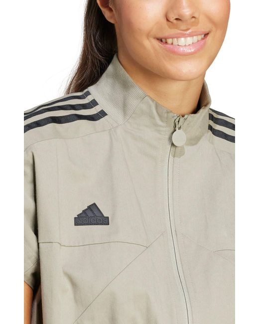 Adidas Natural Zip-up Cotton Twill Jumpsuit