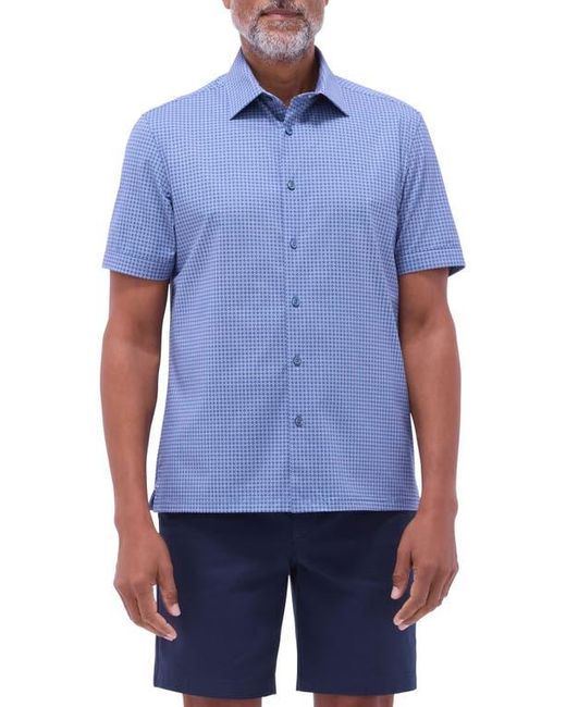 Bugatchi Blue Milo Ooohcotton Print Short Sleeve Button-Up Shirt for men