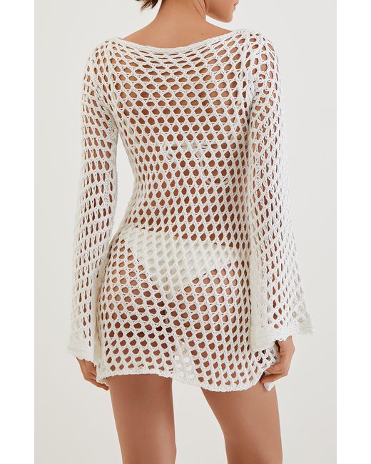 ViX Natural Belle Crochet Long Sleeve Cotton Cover-up Dress