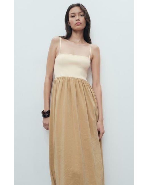 Mango Natural Mixed Media Bubble Hem Midi Dress