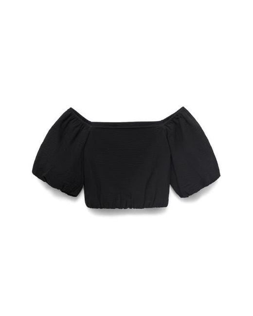 Mango Black Puffed Off The Shoulder Crop Top