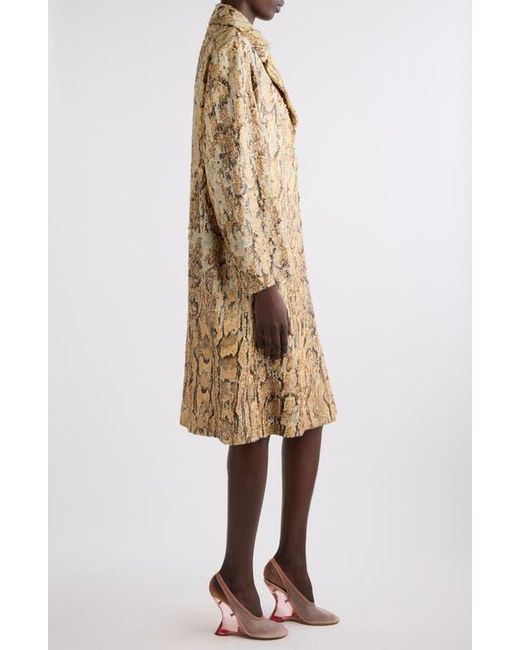 Dries Van Noten Natural Ricca Snakeskin Print Sequin Overcoat