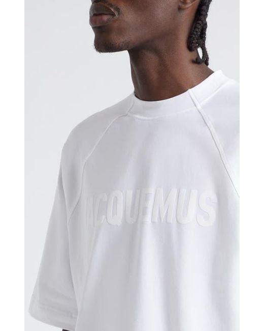 Jacquemus White Le T-Shirt Typo Stretch Cotton Logo Graphic T-Shirt for men