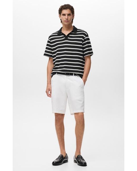 Mango Black Textured Stripe Johnny Collar Polo for men