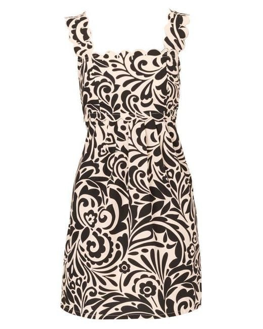Adrianna Papell Black Print Cotton A-Line Dress