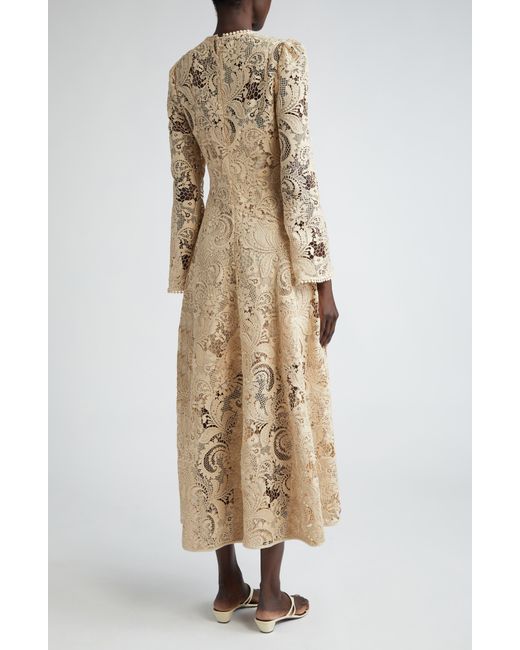 Zimmermann Natural Waverly Long Sleeve Lace Midi Dress