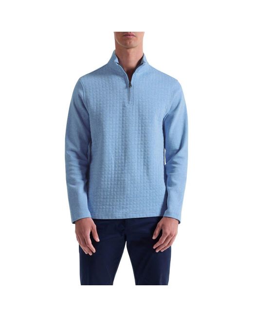 Bugatchi Blue Waffle Quarter Zip Cotton Blend Pullover for men