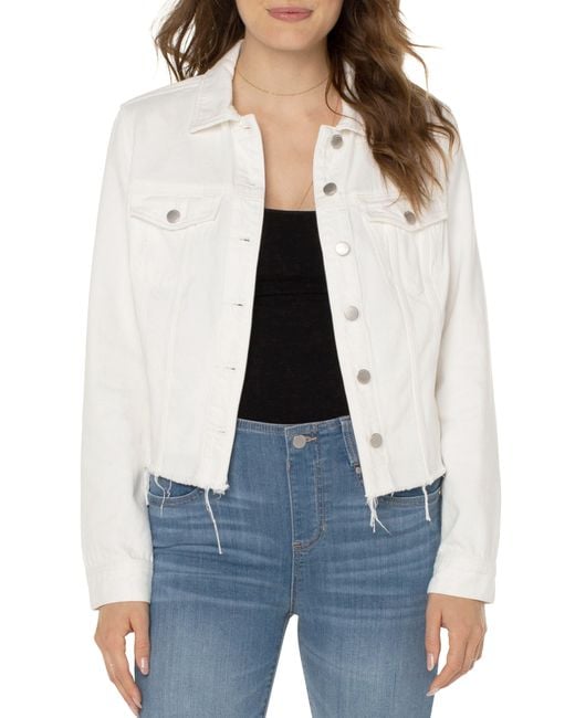 Liverpool Los Angeles Shredded Denim Jacket in Blue Lyst