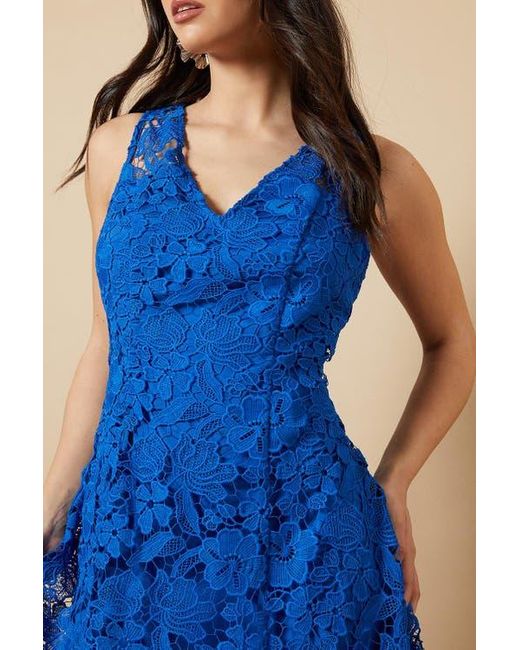 Oasis Blue Floral Lace V-Neck Midi Dress