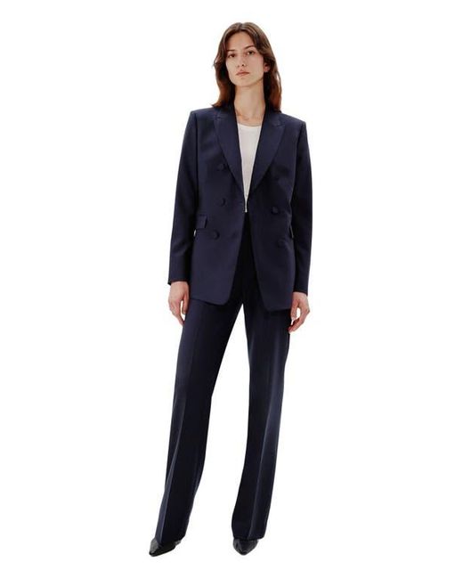 Another Tomorrow Blue Double Breasted Jacket