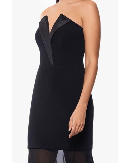 Betsy & Adam Black Strapless Tuxedo Gown