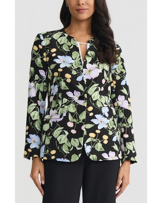 Kasper Black Floral Print One-Button Jacket