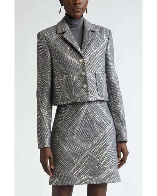 St. John Gray Sequin Chevron Embellished Jacket