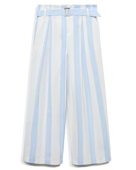 Mango Blue Belted Stripe Straight Leg Pants