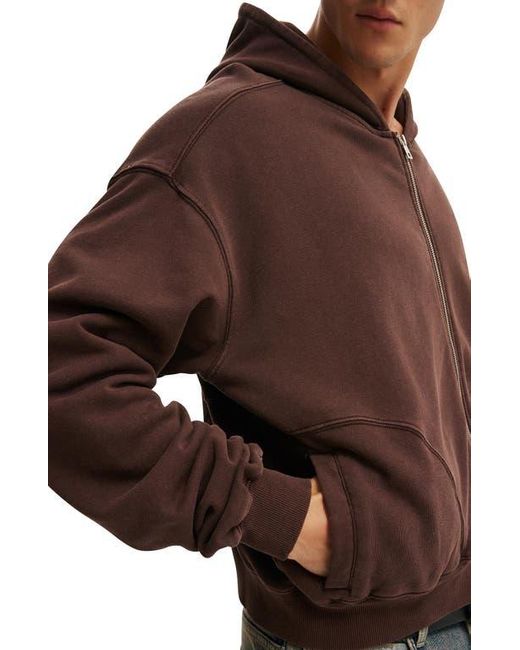 Cotton On Brown Cropped Zip Up Hoodie for men