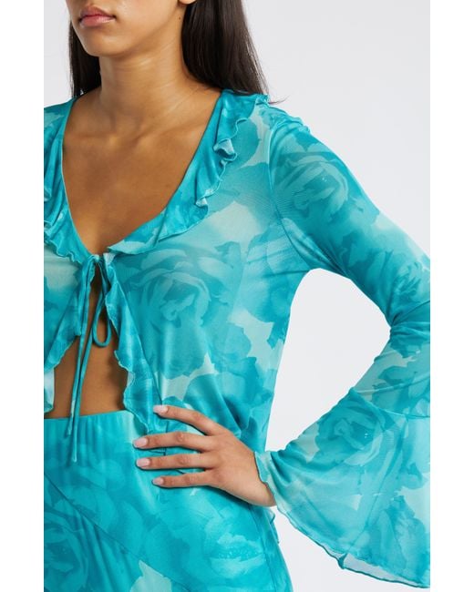 Something New Blue Coco Ruffle Tie Front Top