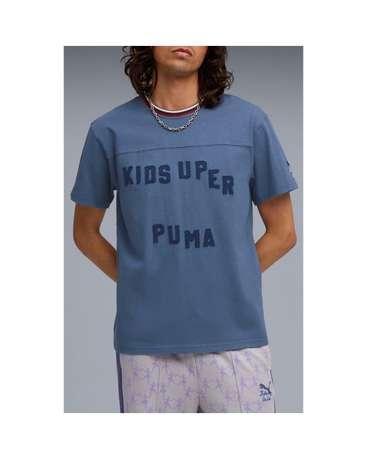 PUMA Blue X Kidsuper Mcfc Appliqué Cotton Graphic T-Shirt for men