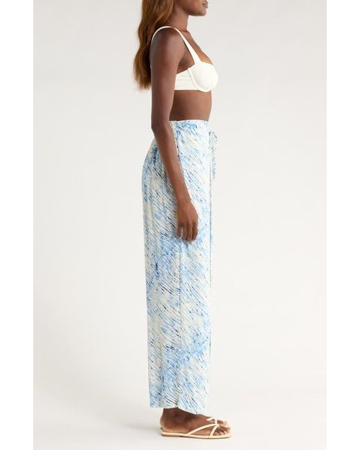Elan Blue Print Cover-Up Wrap Pants