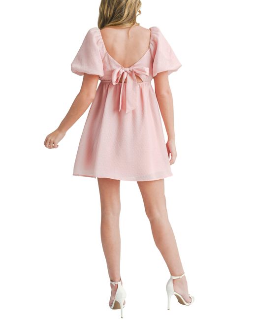 All In Favor Pink Puff Sleeve Babydoll Minidress In At Nordstrom, Size Small