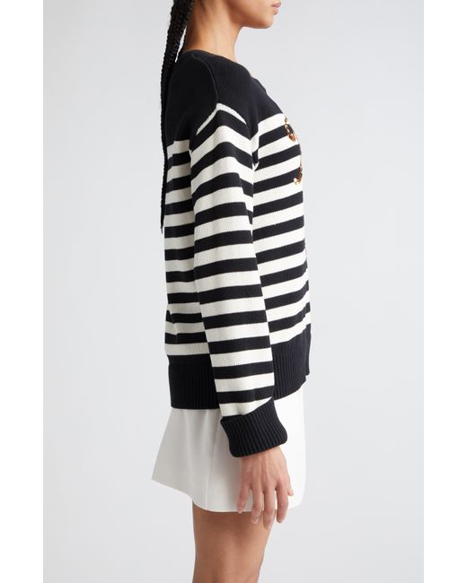 Cinq À Sept White Paris Is Love Sequin Stripe Cotton Blend Sweater