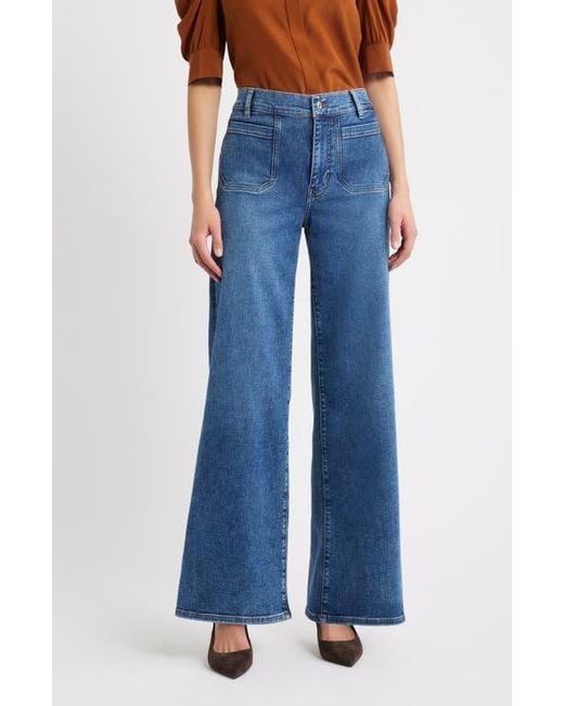 FRAME Blue Le Slim Palazzo Patch Pocket High Waist Wide Leg Jeans