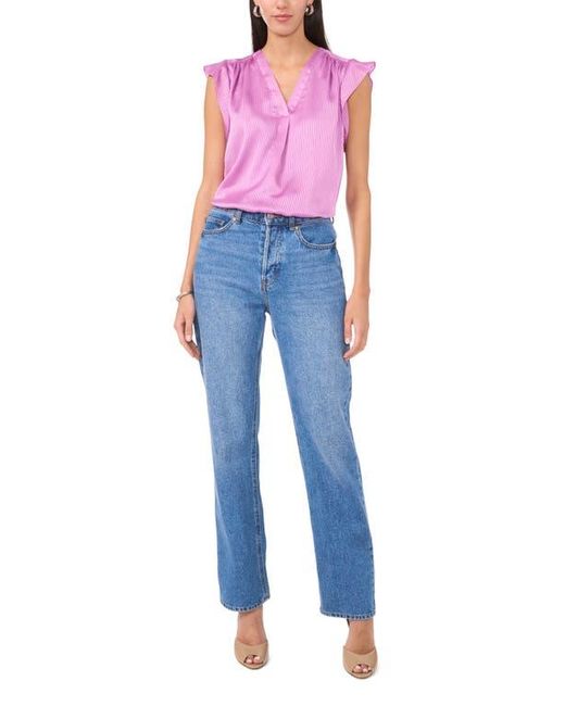 Vince Camuto Blue Tonal Satin Stripe Flutter Sleeve Top