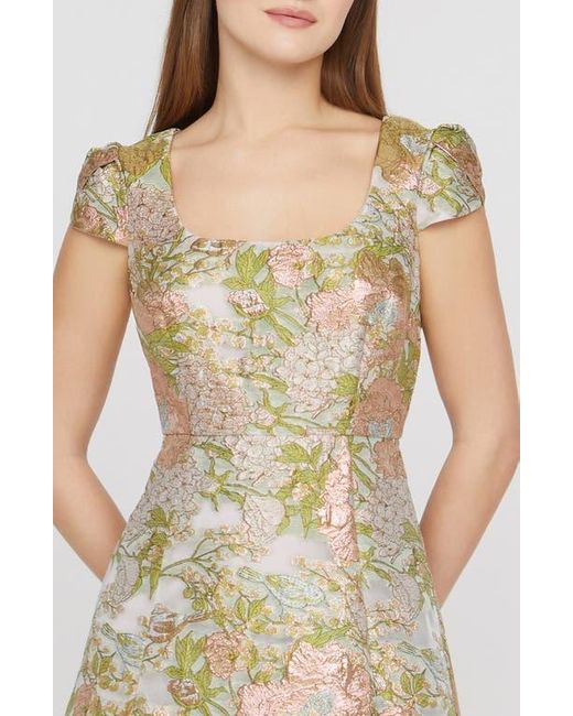 JS Collections Natural Ruthanne Metallic Floral Jacquard Gown