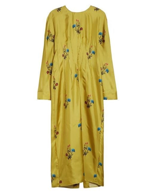Marni Yellow Tulip Print Silk Twill Dress