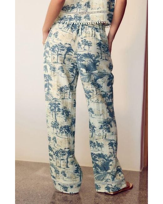 Next Blue Tree Print Wide Leg Drawstring Pants