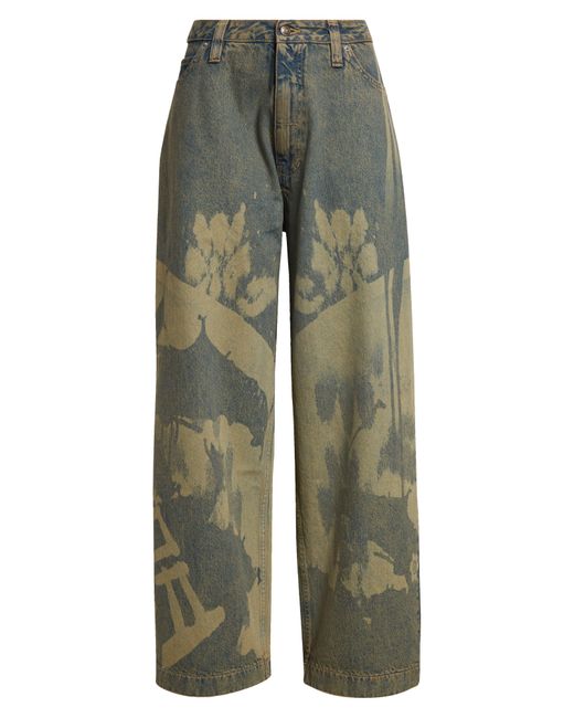 PAOLINA RUSSO Green Printed baggy Wide Leg Jeans