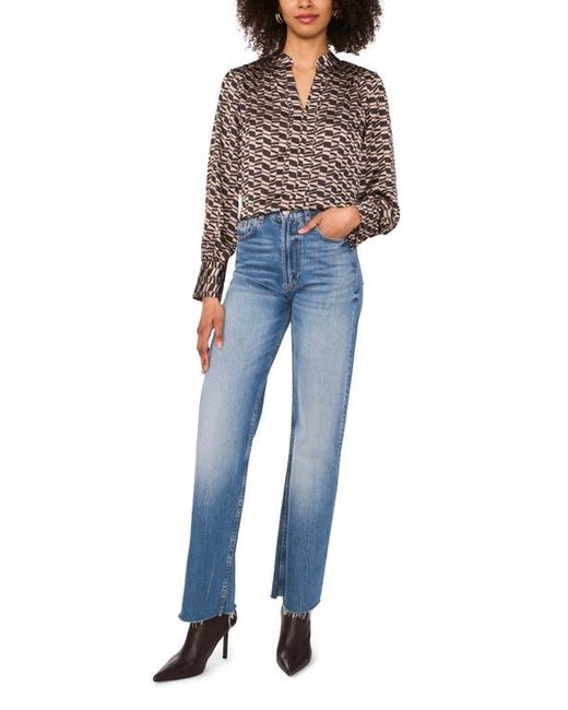 Vince Camuto Blue Geo Print Long Sleeve Top