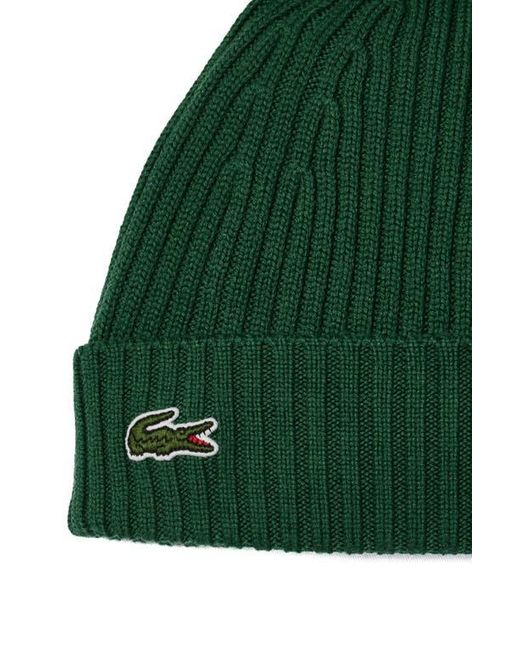 Lacoste Green Wool Cuff Beanie