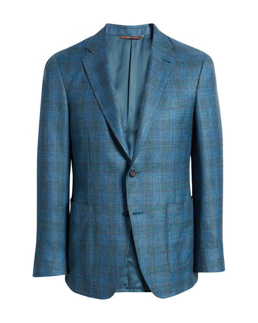 Canali Blue Kei Trim Fit Plaid Wool Blend Sport Coat for men