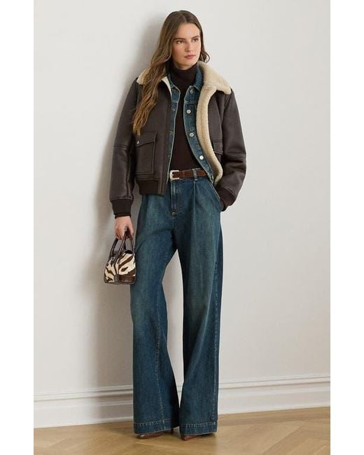 Ralph Lauren Black Faux Shearling Bomber Jacket