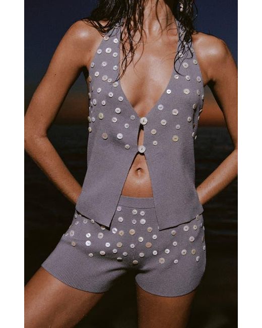 Mango Gray Decorative Button Knit Shorts