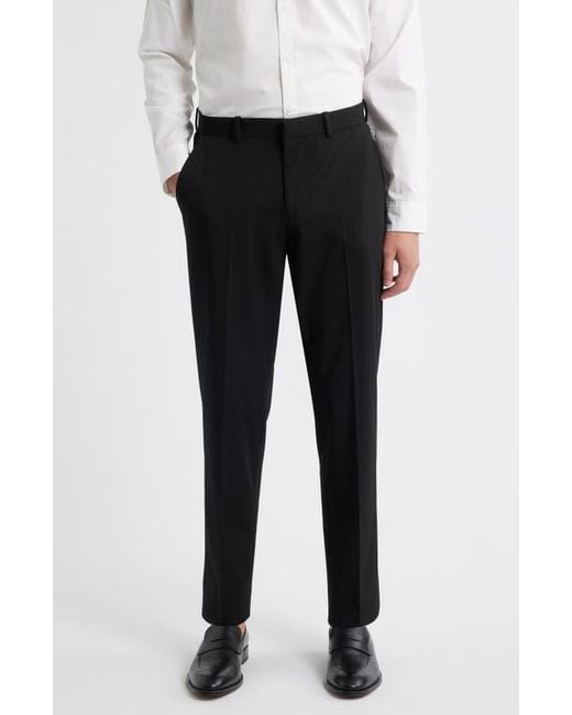 Open Edit Black Slim Fit Solid Flat Front Stretch Suit Pants for men