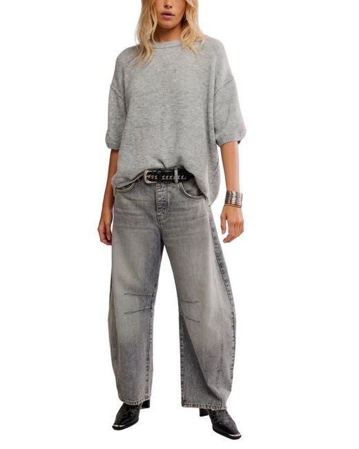 Free People Gray Margot Oversize Short Sleeve Sweater