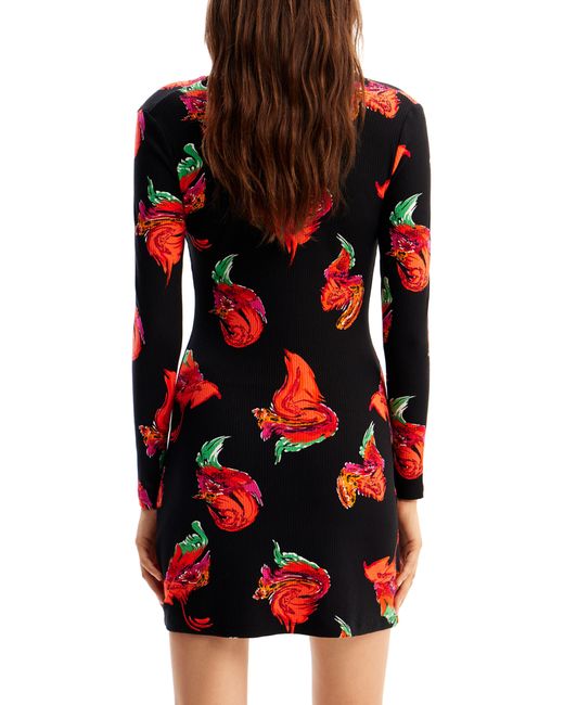Desigual Red Floral Ribbed Minidress