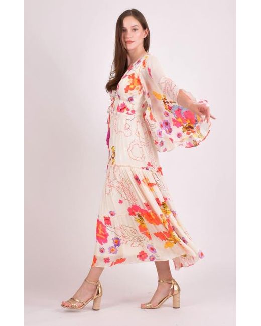 Ras Red Grasie Floral Ruffle Chiffon Maxi Dress
