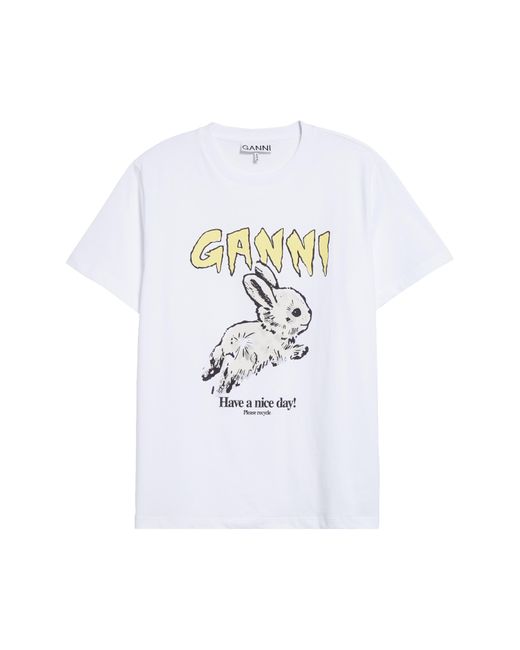Ganni White Bunny Organic Cotton Graphic T-shirt