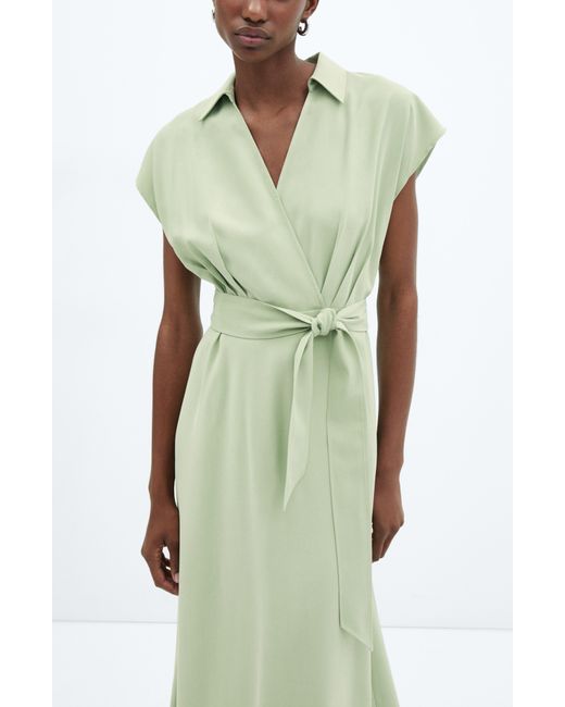 Mango Green Faux Wrap Midi Dress