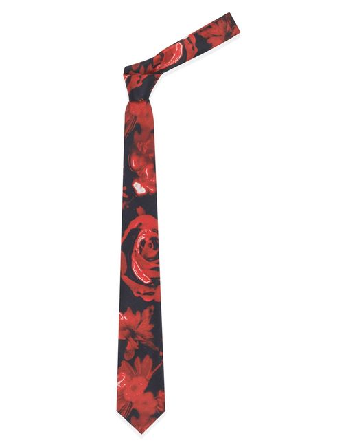 Alexander McQueen Red Wax Rose Silk Tie for men