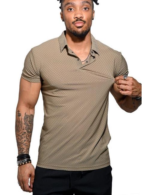 Maceoo Gray Geo Pattern Stretch Nylon Polo for men