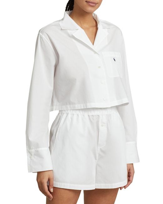 Polo Ralph Lauren White Crop Cotton Poplin Short Pajamas