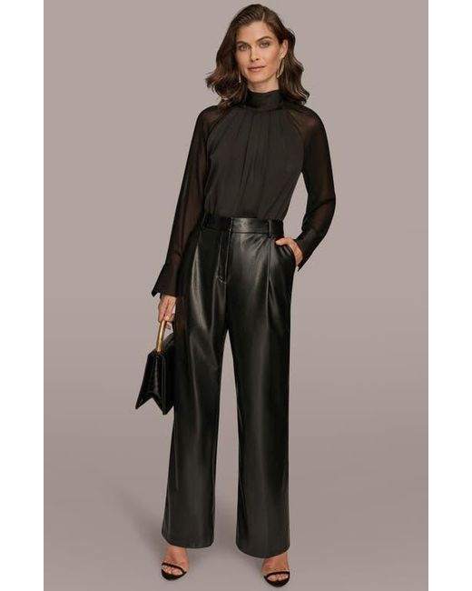 Donna Karan Black Faux Leather Straight Leg Pants