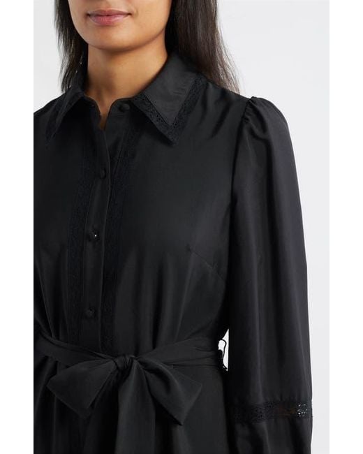 Eliza J Lace Detail Long Sleeve Pleated Shirtdress in Black | Lyst