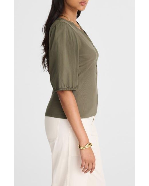 Madewell Green Puff-Sleeve Henley Knit Top