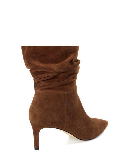 Dune Brown Slouch Pointed Toe Knee High Boot