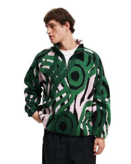 Cotton On Green Tylah Saunders Teddy 1/2 Zip Fleece for men